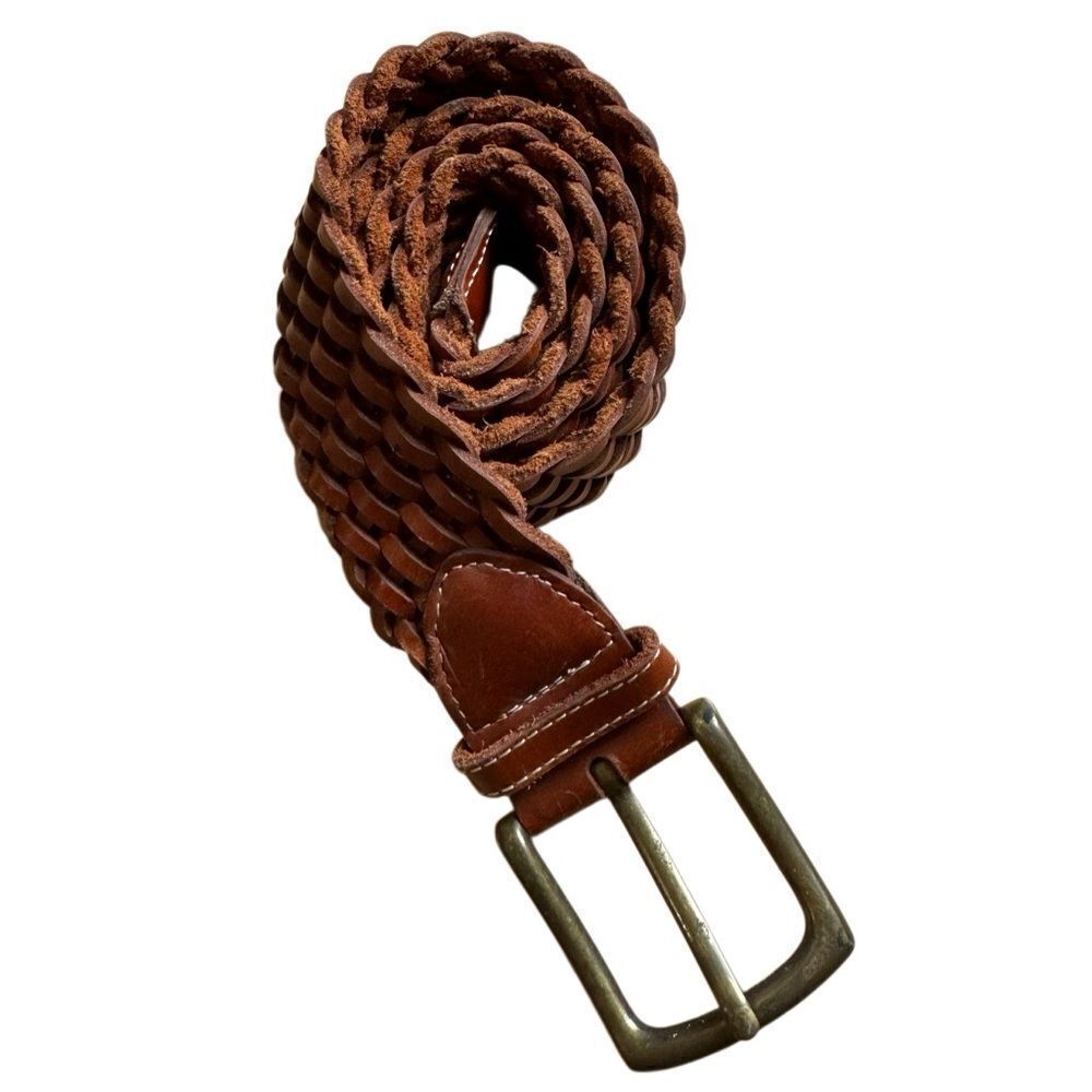 Cherokee 1990s Vintage BrownCognac Leather Woven Belt Boho Western Retro Classic